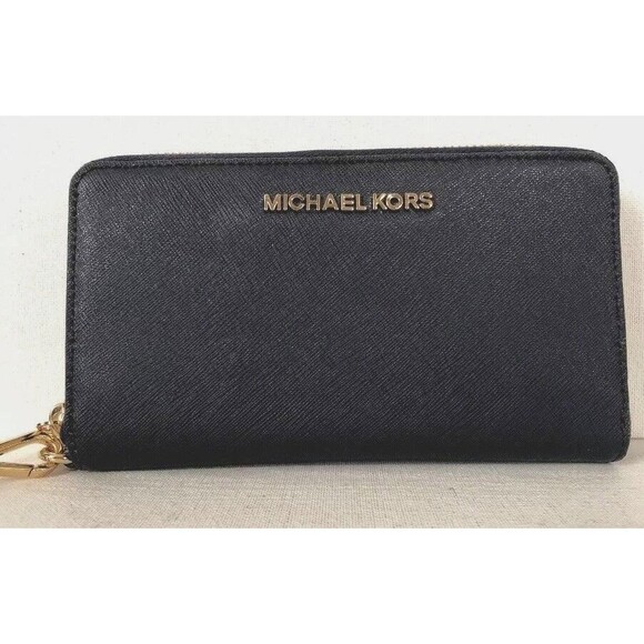 New Michael Kors Jet Set Travel Large Flat phone case Leather Navy - Picture 1 of 6